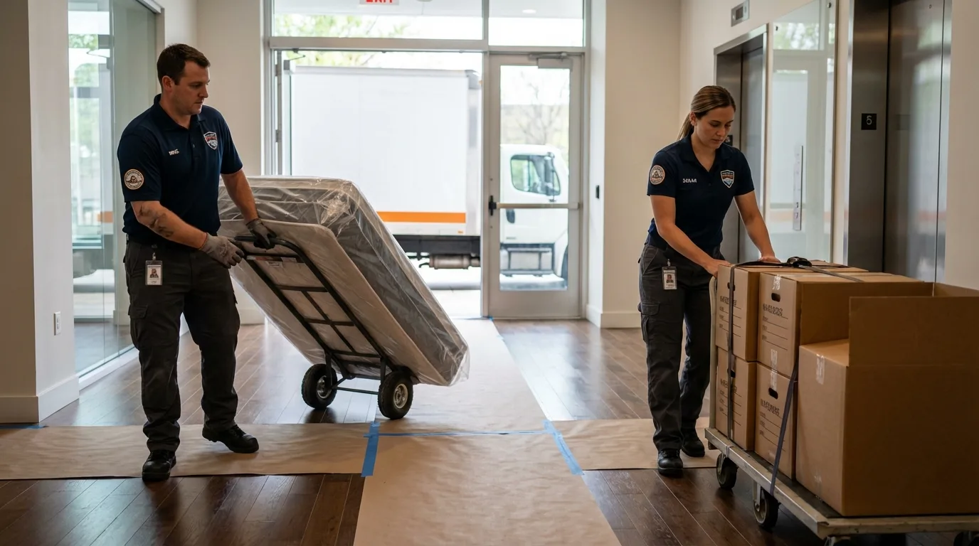 Professional apartment movers loading elevator in Keedysville, MD